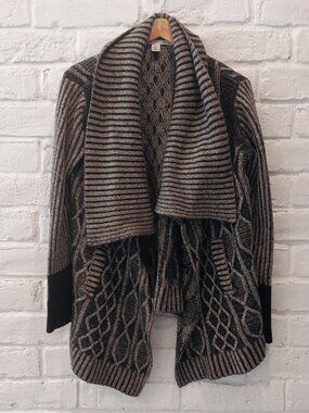 Max Studio Alpaca Lambswool Chunky Knit Open Cardigan Sweater Women L Black Gray